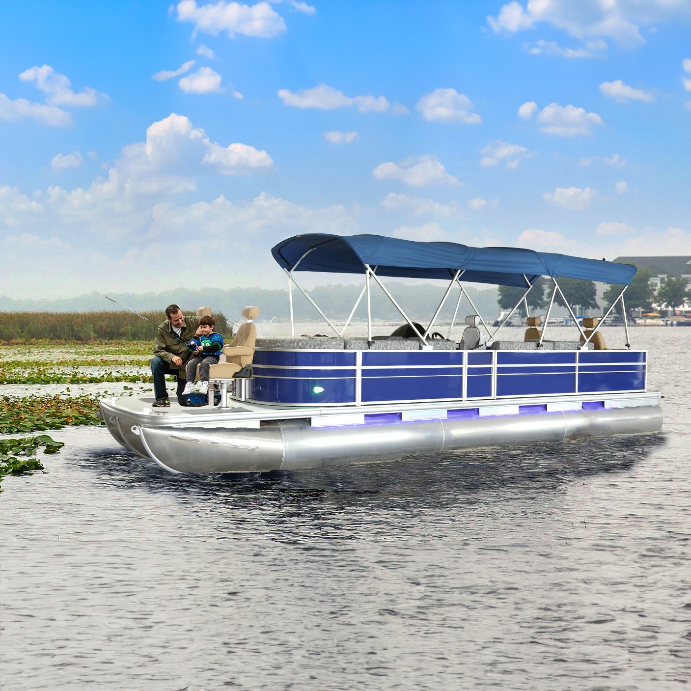 Manufacturer Hot Sale Fiberglass Party Pontoon Boat with High Quality Engine for Water Sports and Fishing